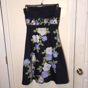 ANN TAYLOR-LOFT FLOWER EMBROIDERED STRAPLESS FLORAL  DRESS Sz-6